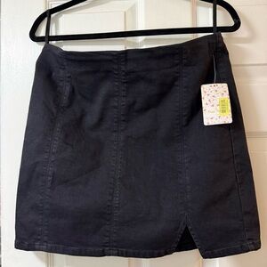 Free People Black Denim Mini Skirt NWT | Size Large | Slit Front